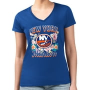Women's G-III 4Her by Carl Banks Royal New York Islanders Flower Logo Fitted V-Neck T-Shirt